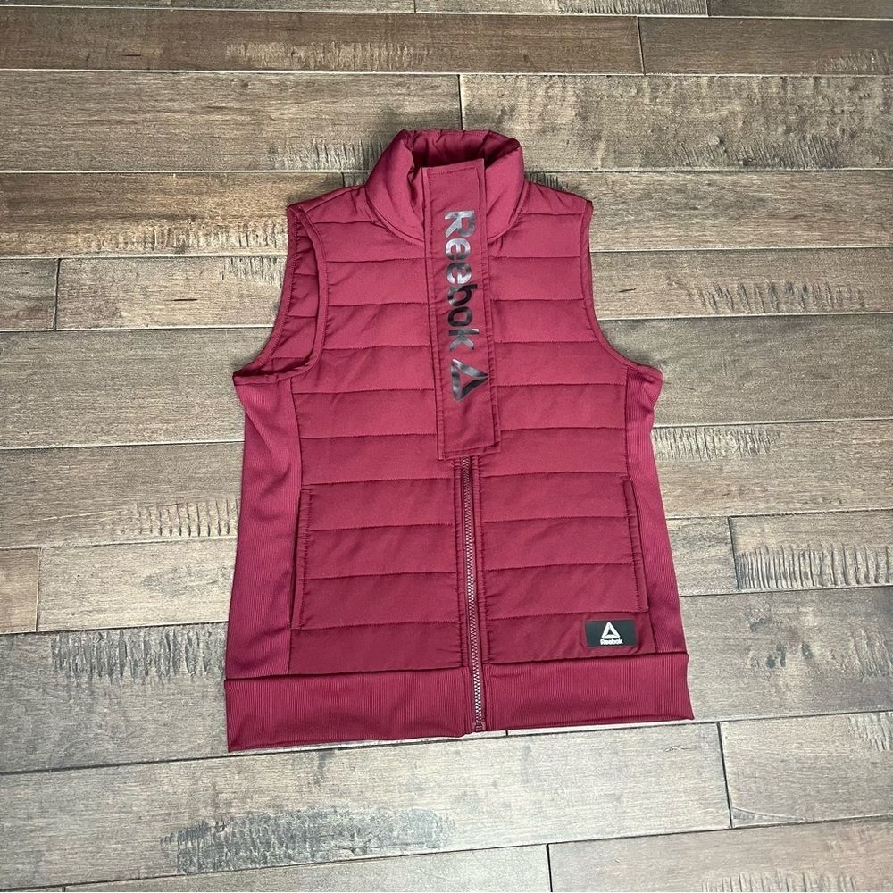 Reebok Full Zip Vest Maroon Pockets S Quilted Puffer Winter Women’s